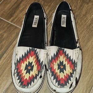 Myra Bag Women's Aztec Pattern Loafers - Red, Yellow, Black